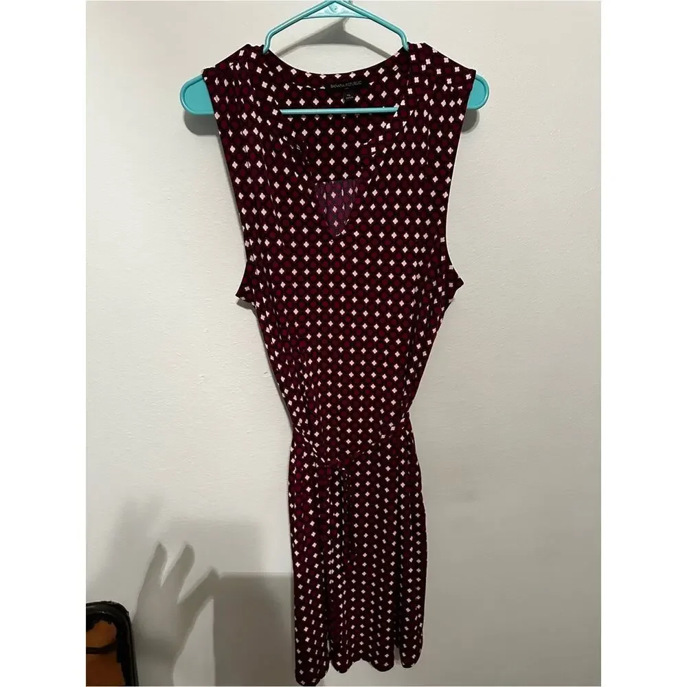 Banana Republic Burgundy Geometric Tie-Waist Midi Dress